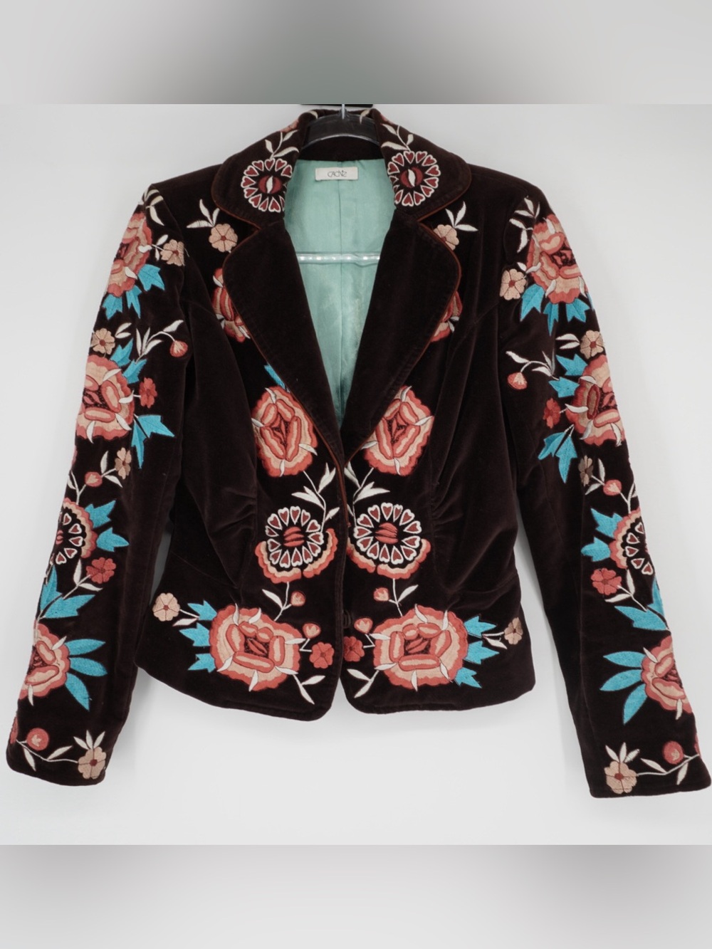 Cach’e Velvet embroidered Brown blazer Size 2 Y2K Bohemian Hippie Artsy - Picture 1 of 12